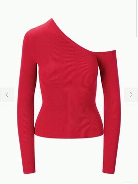 Staud Red One-Shoulder Ribbed Sweater Top
